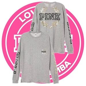NWOT PINK Victoria's Secret S Y2K Loungewear Bling Sequins Oversized Sweatshirt